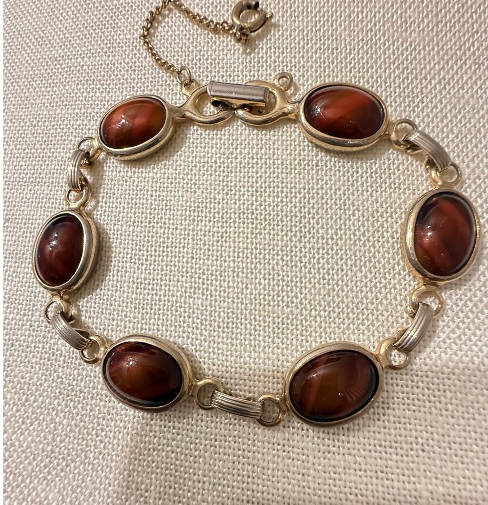 intage Sarah Coventry Faux Tiger Eye Link Bracelet 7” Signed